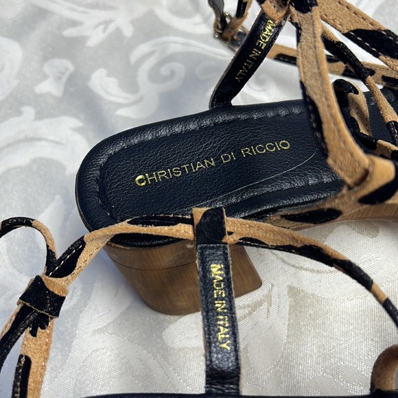 Christian Di Riccio Leopard Cheetah Strappy Platform Heeled Sandals Clog - Picture 13 of 15